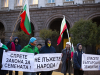 A protest takes place in front of the Council of Ministers of the Republic of Bulgaria in Sofia, Bulgaria, on December 5, 2024, against a ne...