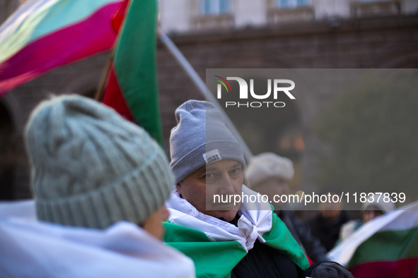 A protest takes place in front of the Council of Ministers of the Republic of Bulgaria in Sofia, Bulgaria, on December 5, 2024, against a ne...