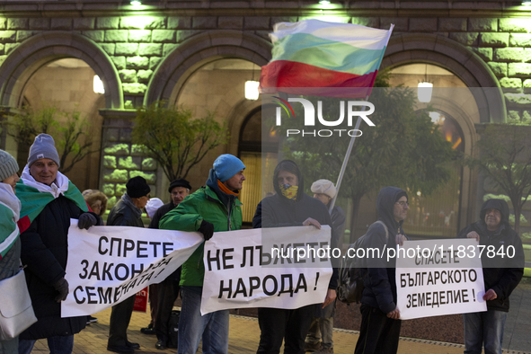 A protest takes place in front of the Council of Ministers of the Republic of Bulgaria in Sofia, Bulgaria, on December 5, 2024, against a ne...