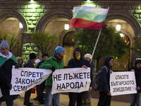 A protest takes place in front of the Council of Ministers of the Republic of Bulgaria in Sofia, Bulgaria, on December 5, 2024, against a ne...