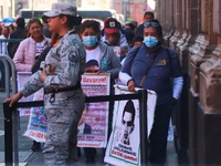 Relatives of the 43 students from the Normal Rural School of Ayotzinapa, victims of forced disappearance in 2014, attend a meeting with the...