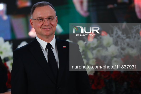 Polish President Andrzej Duda participates in the celebration of Saint Barbara's Day in the Salt Mine in Wieliczka, Poland, on December 2, 2...