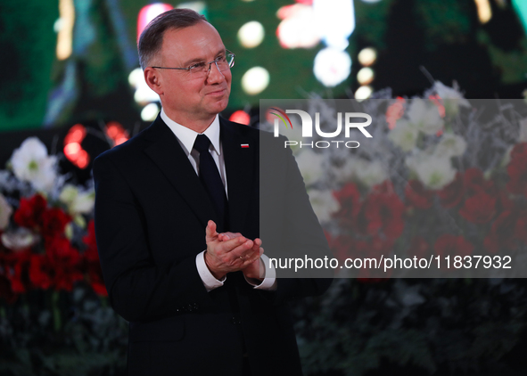 Polish President Andrzej Duda participates in the celebration of Saint Barbara's Day in the Salt Mine in Wieliczka, Poland, on December 2, 2...