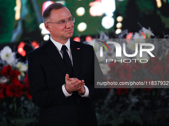 Polish President Andrzej Duda participates in the celebration of Saint Barbara's Day in the Salt Mine in Wieliczka, Poland, on December 2, 2...