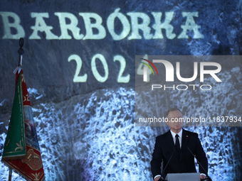 Polish President Andrzej Duda participates in the celebration of Saint Barbara's Day in the Salt Mine in Wieliczka, Poland, on December 2, 2...