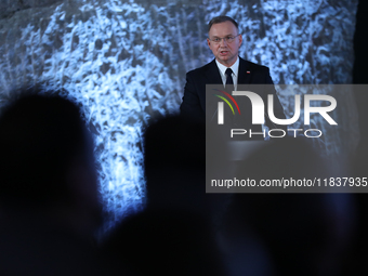 Polish President Andrzej Duda participates in the celebration of Saint Barbara's Day in the Salt Mine in Wieliczka, Poland, on December 2, 2...