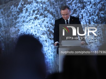 Polish President Andrzej Duda participates in the celebration of Saint Barbara's Day in the Salt Mine in Wieliczka, Poland, on December 2, 2...