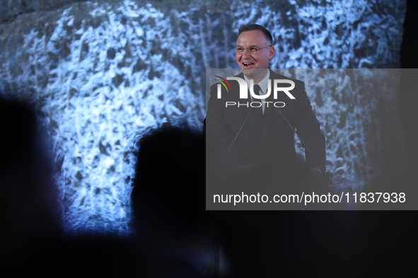 Polish President Andrzej Duda participates in the celebration of Saint Barbara's Day in the Salt Mine in Wieliczka, Poland, on December 2, 2...