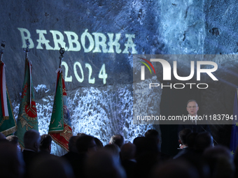 Polish President Andrzej Duda participates in the celebration of Saint Barbara's Day in the Salt Mine in Wieliczka, Poland, on December 2, 2...