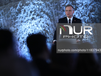 Polish President Andrzej Duda participates in the celebration of Saint Barbara's Day in the Salt Mine in Wieliczka, Poland, on December 2, 2...