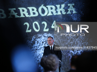 Polish President Andrzej Duda participates in the celebration of Saint Barbara's Day in the Salt Mine in Wieliczka, Poland, on December 2, 2...