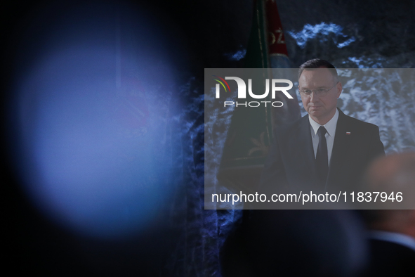 Polish President Andrzej Duda participates in the celebration of Saint Barbara's Day in the Salt Mine in Wieliczka, Poland, on December 2, 2...