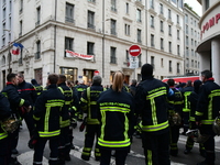 Several hundred firefighters demonstrate during the Lyon Festival of Lights in Lyon, France, on December 5, 2024. They demand the creation o...