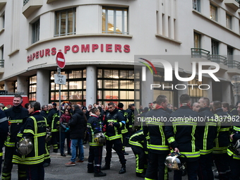 Several hundred firefighters demonstrate during the Lyon Festival of Lights in Lyon, France, on December 5, 2024. They demand the creation o...