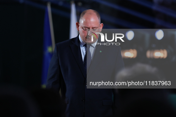 Polish President Andrzej Duda participates in the celebration of Saint Barbara's Day in the Salt Mine in Wieliczka, Poland, on December 2, 2...