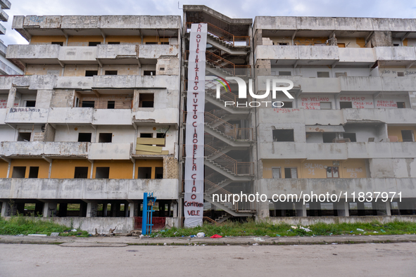 ''This is where it all starts. Ciao bella ciao,'' signs Comitato Vele di Scampia, on december 05, 2024.This is the long banner that stands t...