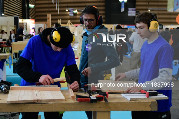 Demonstrations take place at the WorldSkills Competition in Lyon, France, on December 5, 2024. School orientation occurs in the Auvergne Rho...