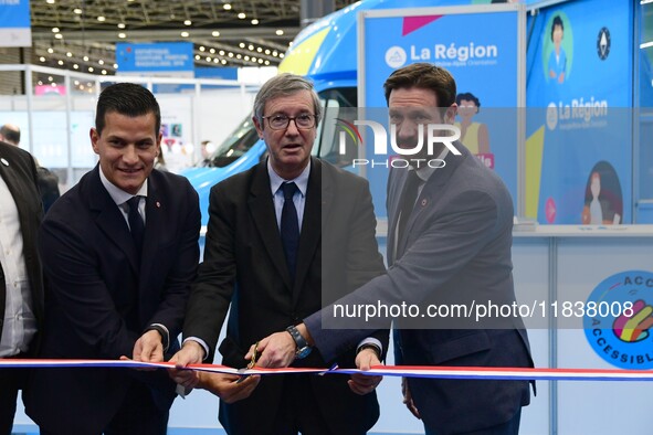 Fabrice Pannekoucke, president of the Auvergne Rhone Alpes region, inaugurates the Lyon WorldSkills Competition in Lyon, France, on December...