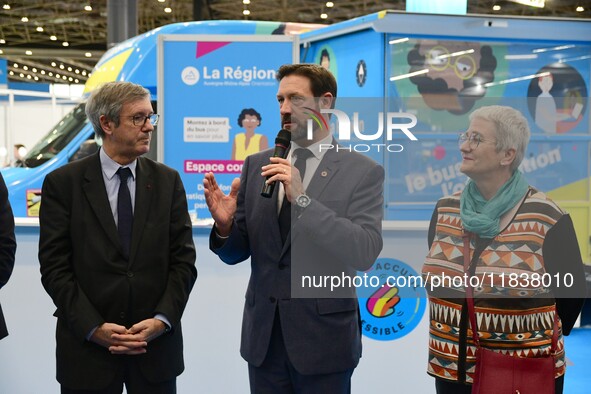 Fabrice Pannekoucke, president of the Auvergne Rhone Alpes region, inaugurates the Lyon WorldSkills Competition in Lyon, France, on December...