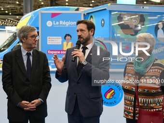 Fabrice Pannekoucke, president of the Auvergne Rhone Alpes region, inaugurates the Lyon WorldSkills Competition in Lyon, France, on December...