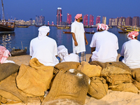 Traditional Arabic fishermen rest after a performance at the 14th Katara Traditional Dhow Festival at Katara Cultural Village in Doha, Qatar...