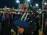 An Omani folk band performs during the 14th Katara Traditional Dhow Festival in Katara Cultural Village in Doha, Qatar, on December 5, 2024....