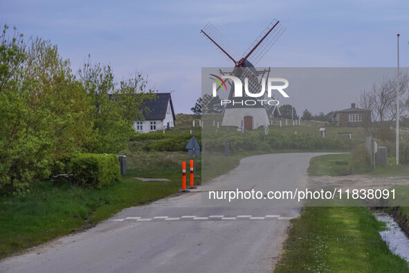 An old windmill is seen on Mando Island, Denmark, on April 27, 2024. Mando is one of the Danish Wadden Sea islands off the southwest coast o...