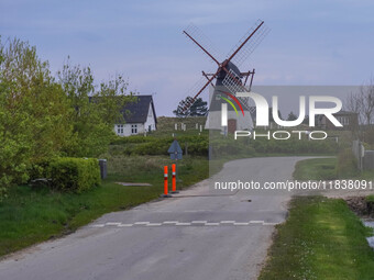 An old windmill is seen on Mando Island, Denmark, on April 27, 2024. Mando is one of the Danish Wadden Sea islands off the southwest coast o...