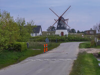 An old windmill is seen on Mando Island, Denmark, on April 27, 2024. Mando is one of the Danish Wadden Sea islands off the southwest coast o...