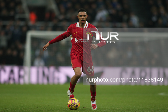 Trent Alexander-Arnold of Liverpool plays during the Premier League match between Newcastle United and Liverpool at St. James's Park in Newc...