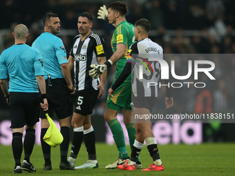 Newcastle United goalkeeper Nick Pope appeals to the referee at full time during the Premier League match between Newcastle United and Liver...