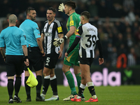 Newcastle United goalkeeper Nick Pope appeals to the referee at full time during the Premier League match between Newcastle United and Liver...