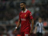 Liverpool's Cody Gakpo participates in the Premier League match between Newcastle United and Liverpool at St. James's Park in Newcastle, Uni...