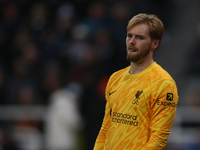 Liverpool goalkeeper Caoimhin Kelleher participates in the Premier League match between Newcastle United and Liverpool at St. James's Park i...