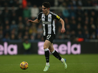 Tino Livramento of Newcastle United participates in the Premier League match between Newcastle United and Liverpool at St. James's Park in N...