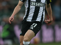 Tino Livramento of Newcastle United participates in the Premier League match between Newcastle United and Liverpool at St. James's Park in N...