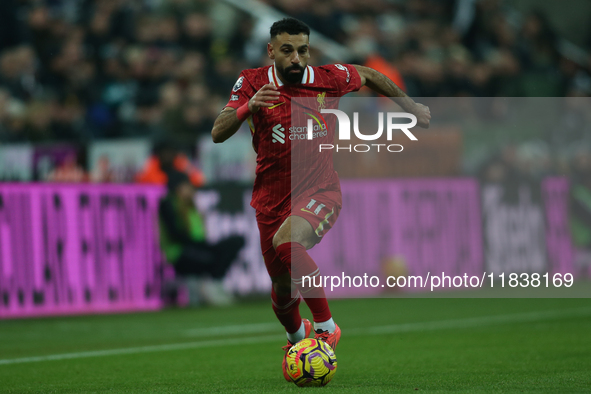 Mohamed Salah of Liverpool plays during the Premier League match between Newcastle United and Liverpool at St. James's Park in Newcastle, Un...