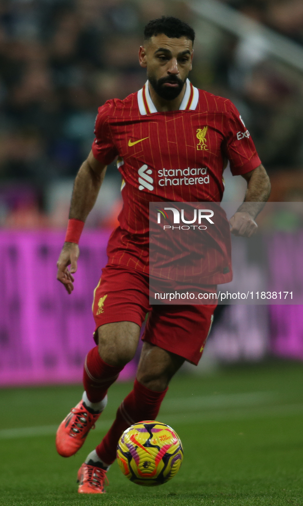 Mohamed Salah of Liverpool plays during the Premier League match between Newcastle United and Liverpool at St. James's Park in Newcastle, Un...