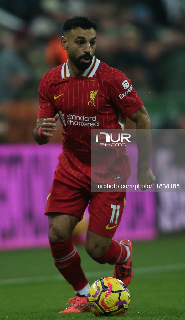 Mohamed Salah of Liverpool plays during the Premier League match between Newcastle United and Liverpool at St. James's Park in Newcastle, Un...