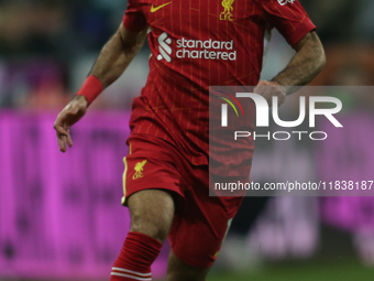 Mohamed Salah of Liverpool plays during the Premier League match between Newcastle United and Liverpool at St. James's Park in Newcastle, Un...