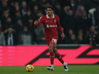 Liverpool's Jarell Quansah participates in the Premier League match between Newcastle United and Liverpool at St. James's Park in Newcastle,...