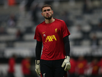 Liverpool goalkeeper Harvey Davies participates in the Premier League match between Newcastle United and Liverpool at St. James's Park in Ne...