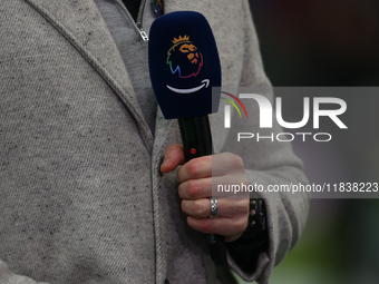 Shay Given holds a Prime Video microphone during the Premier League match between Newcastle United and Liverpool at St. James's Park in Newc...