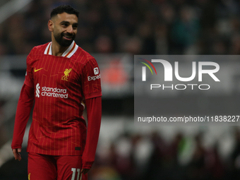 Mohamed Salah of Liverpool plays during the Premier League match between Newcastle United and Liverpool at St. James's Park in Newcastle, Un...