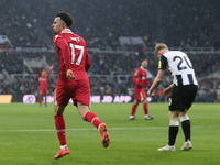 Liverpool's Curtis Jones celebrates his goal during the Premier League match between Newcastle United and Liverpool at St. James's Park in N...