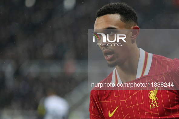 Trent Alexander-Arnold of Liverpool plays during the Premier League match between Newcastle United and Liverpool at St. James's Park in Newc...