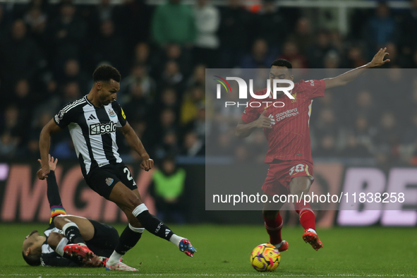 Liverpool's Ryan Gravenberch closes down Newcastle United's Jacob Murphy during the Premier League match between Newcastle United and Liverp...