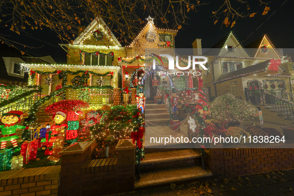 Holiday lights and decorations adorn a home in the Dyker Heights section of Brooklyn, N.Y., on December 4, 2024. Dyker Heights is well-known...