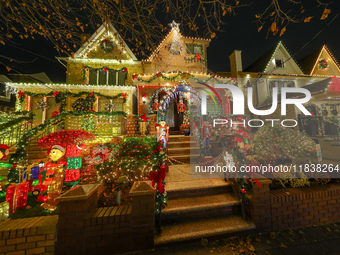 Holiday lights and decorations adorn a home in the Dyker Heights section of Brooklyn, N.Y., on December 4, 2024. Dyker Heights is well-known...