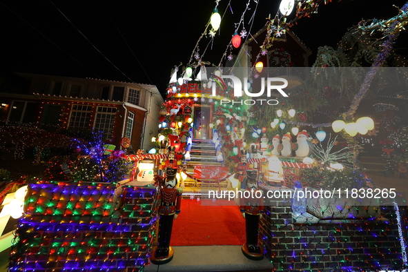 Holiday lights and decorations adorn a home in the Dyker Heights section of Brooklyn, N.Y., on December 4, 2024. Dyker Heights is well-known...